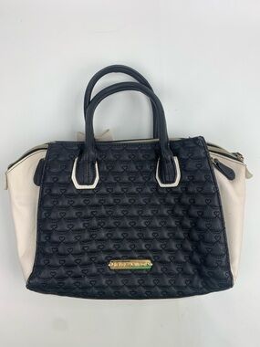 Betsey Johnson Two-Tone Black and Cream Quilted Satchel Bag Pink lined Gold trim